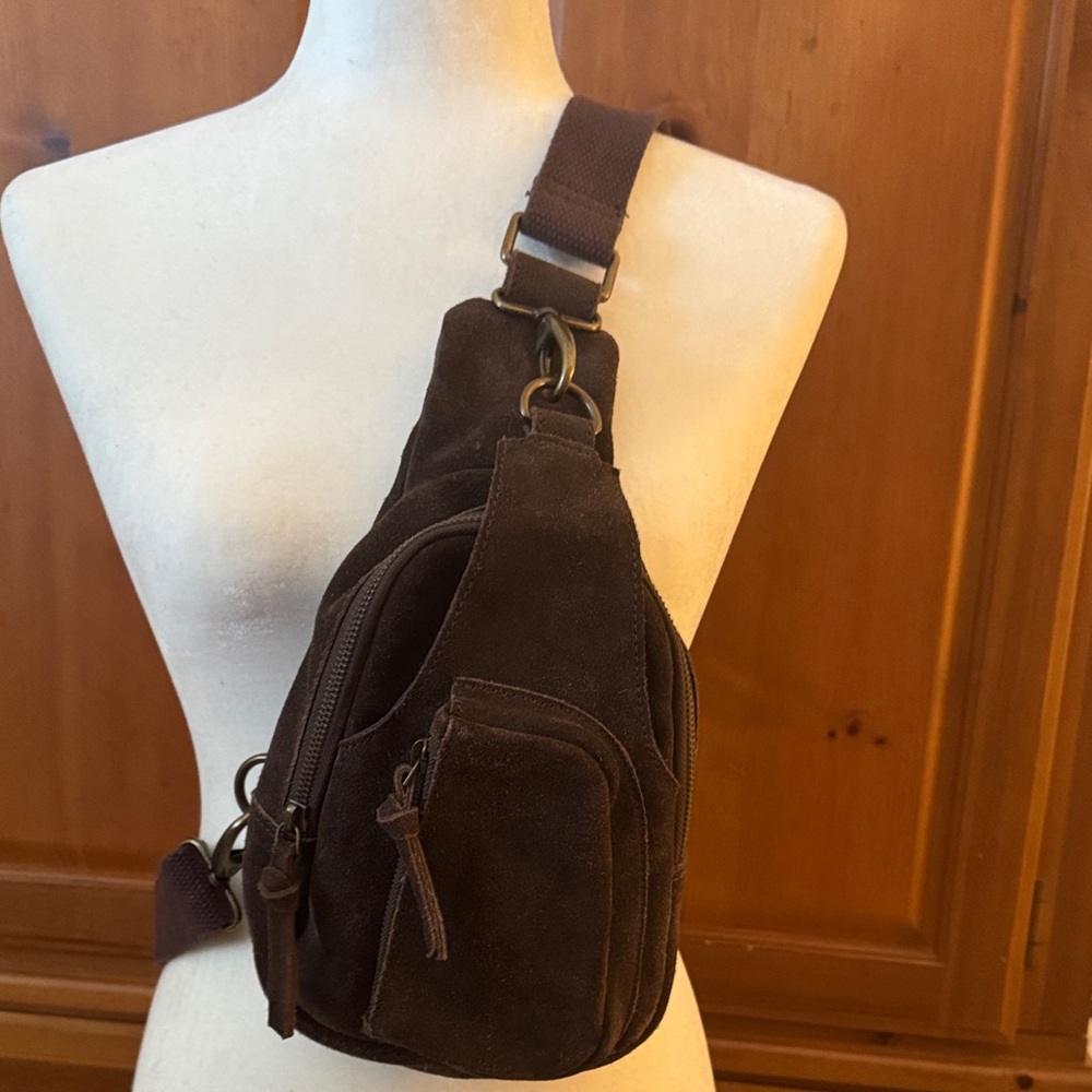 Free People Hudson Dark Brown Suede Crossbody Sling Bag - Casual Everyday Carry